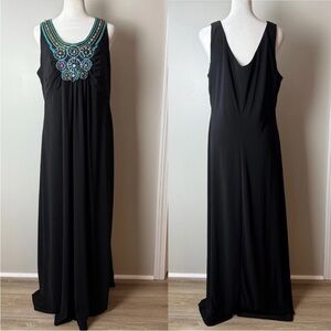 Dressbarn Maxi Dress Size 14 Sleeveless Black Beaded Embroidered Scoop Neck